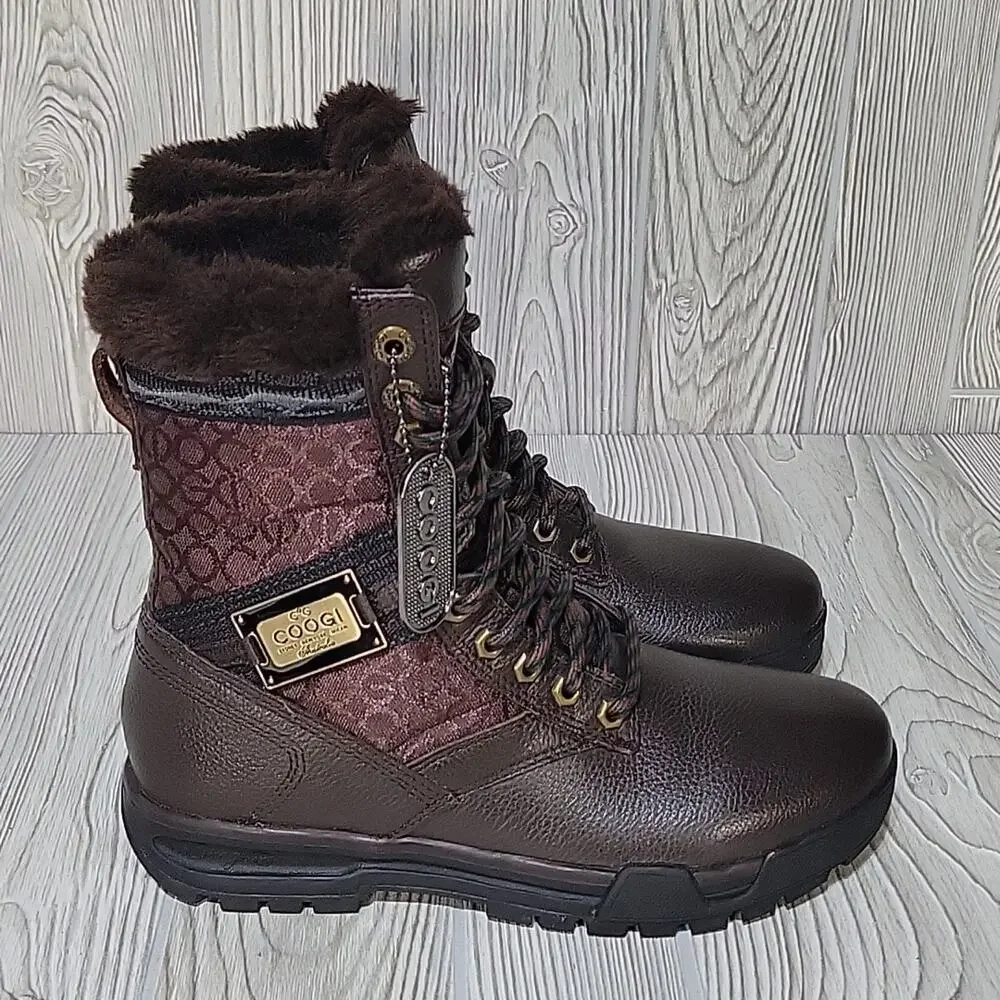 COOGI Winter Faux Fur Lined Logo Retro Y2K Brown Boots Mens Size 7.5